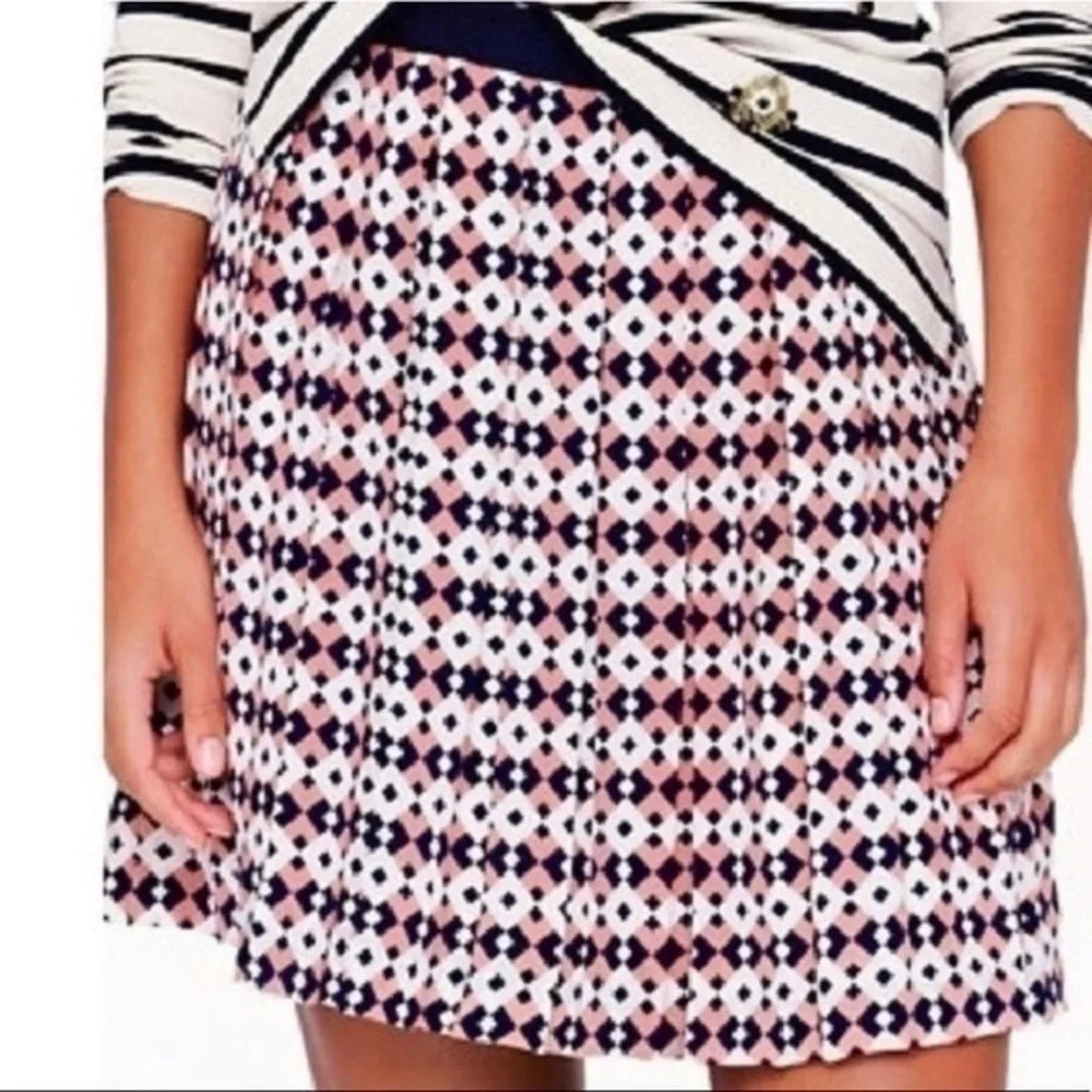 J. Crew • Pink Navy Pleated Diamond Silk Mini Skirt